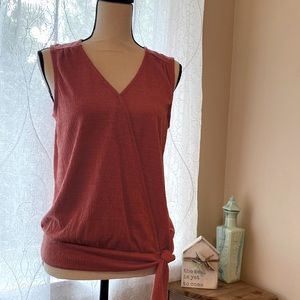 Pink V-neck wrap front sleeveless top